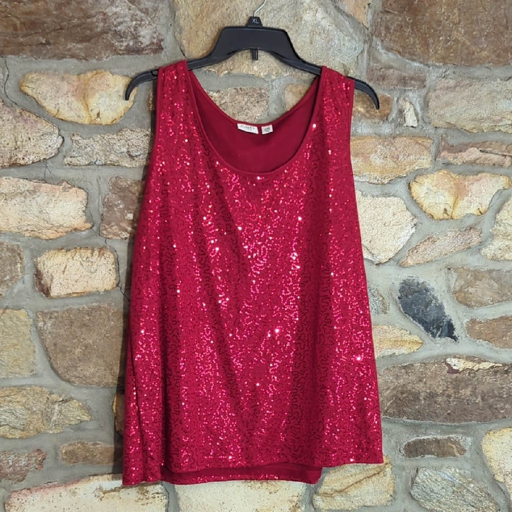 Cato Sequin Sleeveless Top - Red
